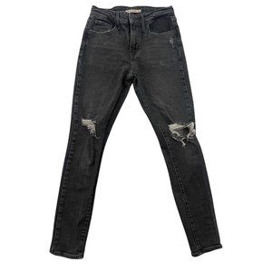 Levi's 721 Jeans Womens Size 26 Black High Rise Skinny Distressed Charcoal Wash